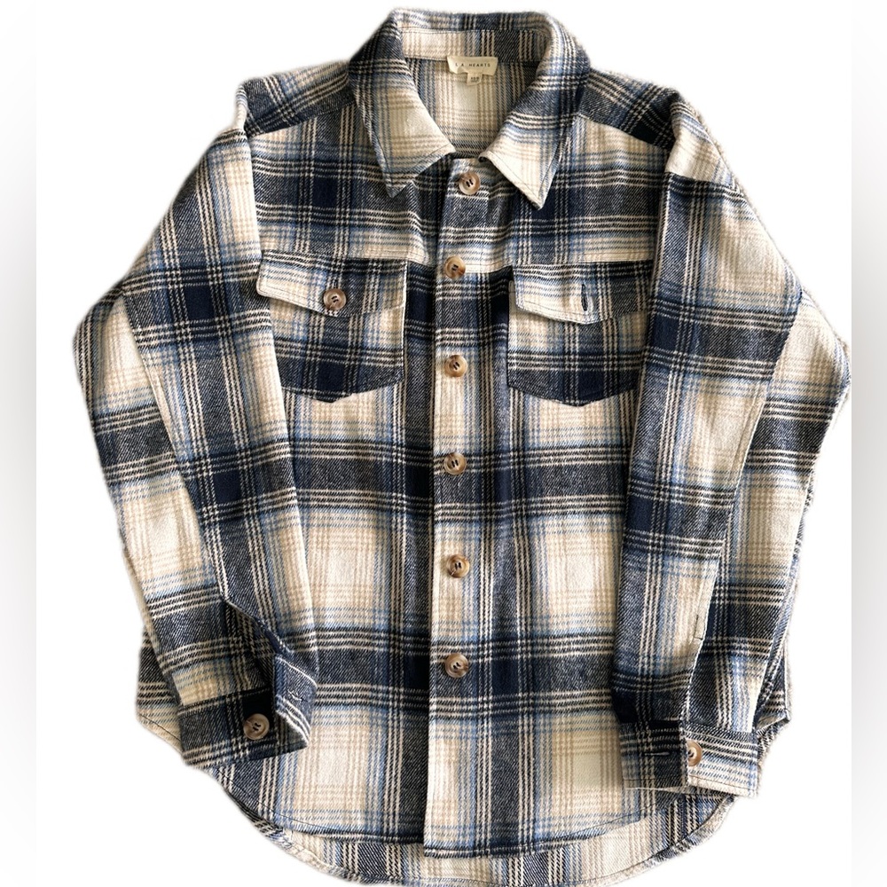 La Hearts Navy and Cream Plaid Button Down Shirt
